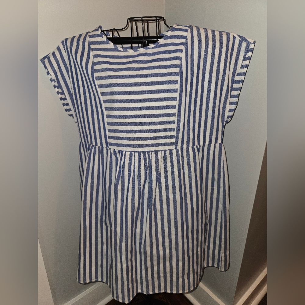 (3/$25) Emery Rose Striped Mini Dress | Blue White Boho Size 1XL